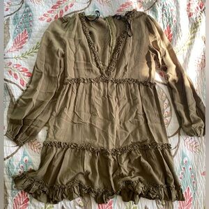 Forever 21 Olive Green Ruffle V-Neck Mini Dress